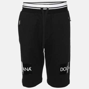 Pre Owned Dolce & Gabbana Black Cotton Heart Embroidered  Drawstring Shorts S