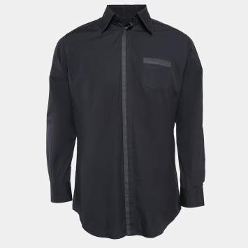 Pre Owned Dolce & Gabbana Gold Navy Blue Cotton Long Sleeve Shirt L
