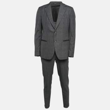 Pre Owned Dolce & Gabbana Grey Plaid Wool Tailored 3 pc Suit Set L