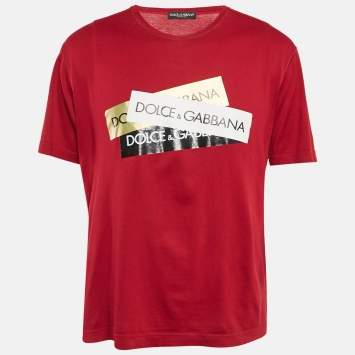 Pre Owned Dolce & Gabbana Dark Red Logo Print Cotton T-Shirt S
