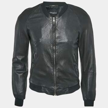 Pre Owned Dolce & Gabbana Black Leather Zip-Up Jacket M