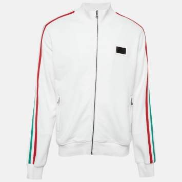 Pre Owned Dolce & Gabbana White Logo Plaque Jersey Side Strip Detail Jacket XL