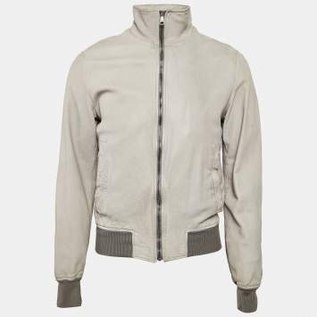 Pre Owned Dolce & Gabbana Green Leather Zip-Up Bomber Jacket L