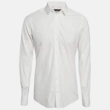 Pre Owned Dolce & Gabbana White Cotton Button Front Shirt L