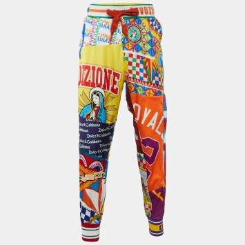 Pre Owned Dolce & Gabbana Multicolor Patchwork Print Satin Track Pants L