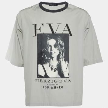 Pre Owned Dolce & Gabbana x Tom Munro Grey Eva Herzigova Print Cotton Oversized T-Shirt XS