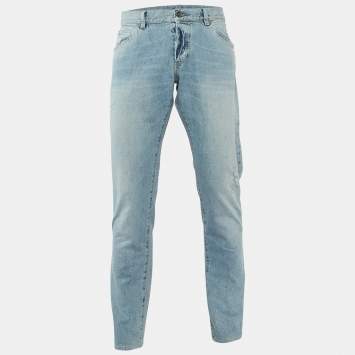 Pre Owned Dolce & Gabbana Blue Denim Distressed Slim Fit Jeans XL/Waist 36"