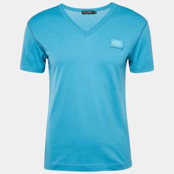 Pre Owned Dolce & Gabbana Blue Cotton V-Neck T-Shirt XS