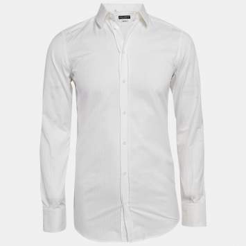 Pre Owned Dolce & Gabbana Gold White Striped Cotton Button Front Shirt S