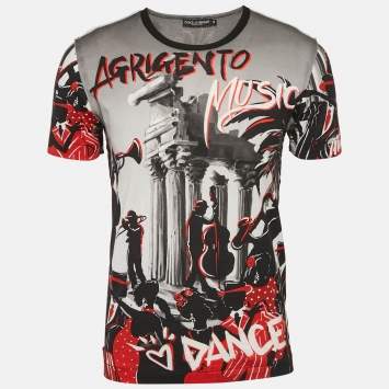 Pre Owned Dolce & Gabbana Black Arigento Music Print Cotton T-Shirt M