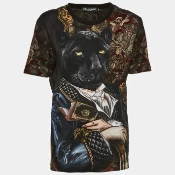 Pre Owned Dolce & Gabbana Multicolor Royal Panther Print Cotton T-Shirt M
