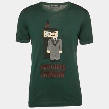 Pre Owned Dolce & Gabbana Green Cotton Applique Detail T-Shirt M