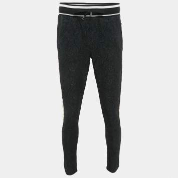 Pre Owned Dolce & Gabbana Black Jacquard Logo Embossed Pants XS