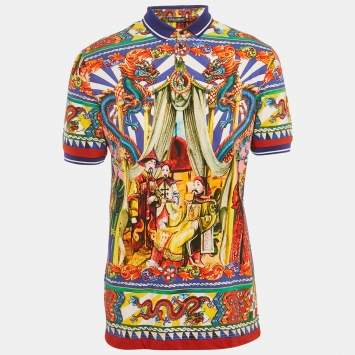 Pre Owned Dolce & Gabbana Multicolor Printed Cotton Polo T-Shirt L