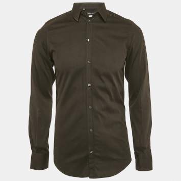 Pre Owned Dolce & Gabbana Gold Black Textured Cotton Shirt M