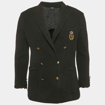 Pre Owned Dolce & Gabbana Black Textured Wool Double Breasted Jacket XL