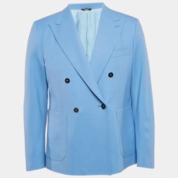 Pre Owned Dolce & Gabbana Blue Gabardine Tailored Double Breasted Blazer XL