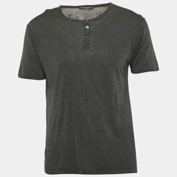 مملوكة مسبقًا Dolce & Gabbana Grey Jersey Henley Neck T-Shirt M