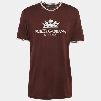 Pre Owned Dolce & Gabbana Burgundy Logo Print Cotton Knit Crew Neck T-Shirt XXL