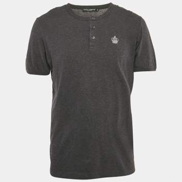 Pre Owned Dolce & Gabbana Dark Grey Cotton Knit Henley T-Shirt XXL