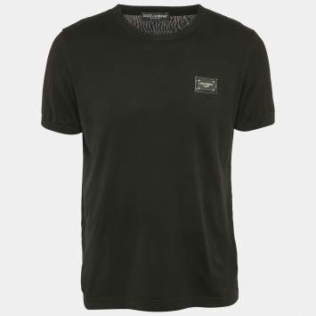 Pre Owned Dolce & Gabbana Black Logo Plaque Cotton Jersey T-Shirt XL