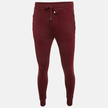 Pre Owned Dolce & Gabbana Burgundy Cotton Knit Joggers S