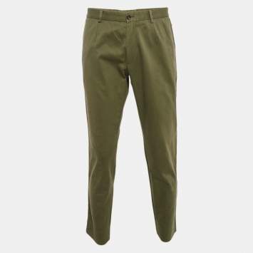 Pre Owned Dolce & Gabbana Green Gabardine Logo Embossed Trim Detail Pants XL