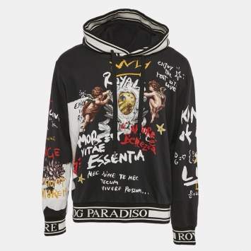 Pre Owned Dolce & Gabbana Black Angel Print Cotton Hoodie XXL