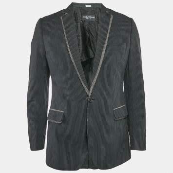 Pre Owned Dolce & Gabbana Black Stripe Cotton Single Breasted Blazer M