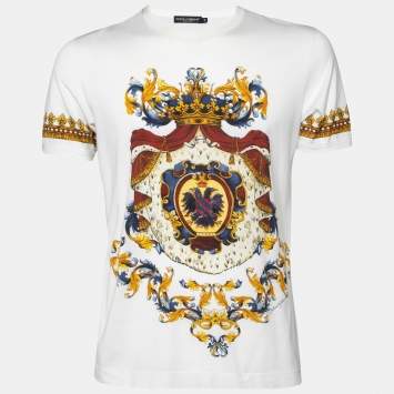 مملوكة مسبقًا Dolce & Gabbana White Crown Print Jersey Crewneck T-Shirt L
