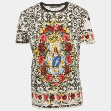Pre Owned Dolce & Gabbana Black/White Printed Jersey Crewneck T-Shirt XXL 