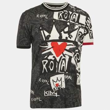 Pre Owned Dolce & Gabbana Black Royal Crown Jersey Crew Neck T-Shirt L