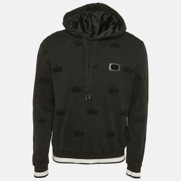 Pre Owned Dolce & Gabbana Black Crown Flocking Cotton Knit Hoodie L