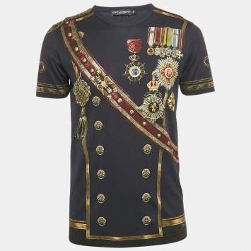 Pre Owned Dolce & Gabbana Navy Blue General Badge Print Jersey Crewneck T-Shirt L