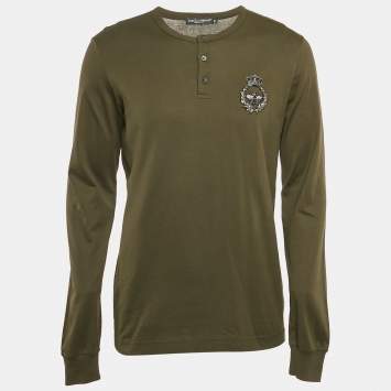 Pre Owned Dolce & Gabbana Green Embroidered Jersey Long Sleeve T-Shirt L