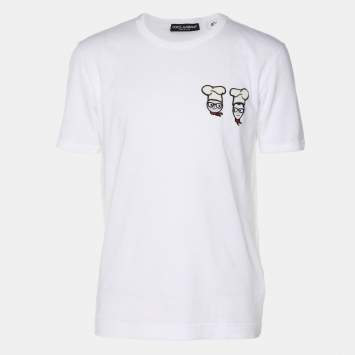 Pre Owned Dolce & Gabbana White Cotton Cross-Stitch Chef Patch T-Shirt S