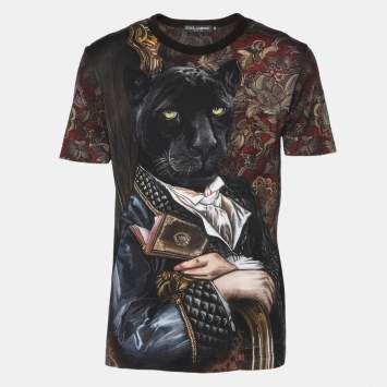 Pre Owned Dolce & Gabbana Multicolor Royal Panther Print Cotton T-Shirt M