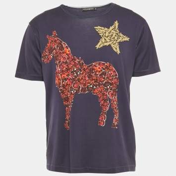 Pre Owned Dolce & Gabbana Blue Printed  Jersey Crewneck T-Shirt L