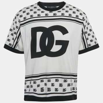 Pre Owned Dolce & Gabbana White DG Print Jersey Crew Neck T-Shirt M