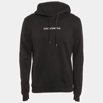 Pre Owned Dolce & Gabbana Black Logo Embroidered Cotton Hooded Sweatshirt L