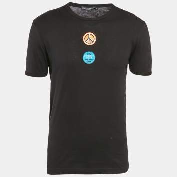 Pre Owned Dolce & Gabbana Black Applique Jersey T-Shirt S