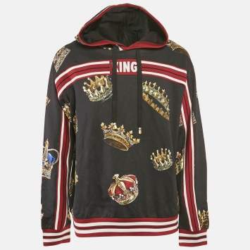 Pre Owned Dolce & Gabbana Black King Crown Print Cotton Hoodie XL