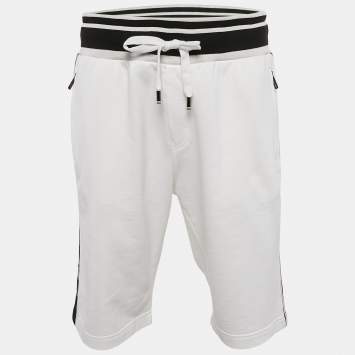 Pre Owned Dolce & Gabbana White Logo Intarsia Cotton Bermuda Shorts XXL