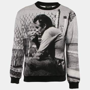 Pre Owned Dolce & Gabbana Grey James Dean Print Cotton Applique Detail Sweatshirt M