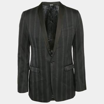 Pre Owned Dolce & Gabbana Black Striped Gabardine Single Breasted Blazer M