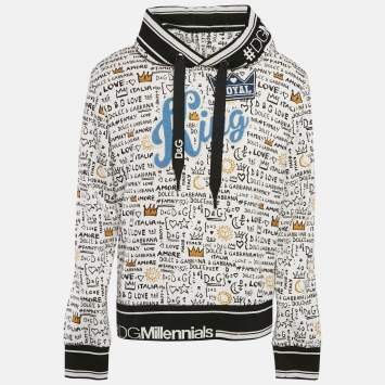 Pre Owned Dolce & Gabbana White Graffiti Print Jersey Cotton Knit Sweatshirt XL
