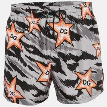 Dolce & Gabbana Grey Camouflage Print Synthetic Swim Shorts XL