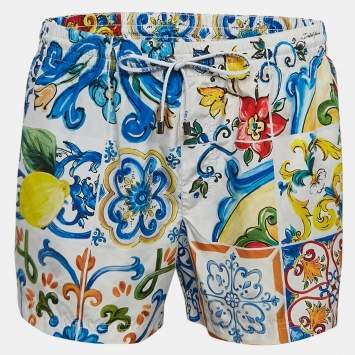 Pre Owned Dolce & Gabbana Multicolor Majolica Print Synthetic Swim Shorts M