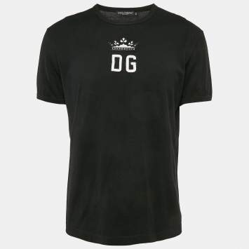 Pre Owned Dolce & Gabbana Black Logo Applique Cotton Crew Neck T-Shirt L