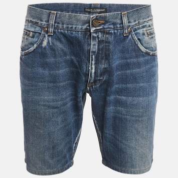 Dolce & Gabbana Blue Washed Denim Distressed Shorts XL